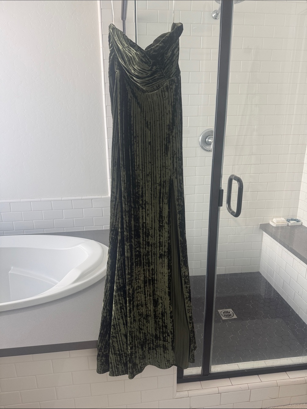 Lulu's Strapless Velvet Olive Green Evening Gown